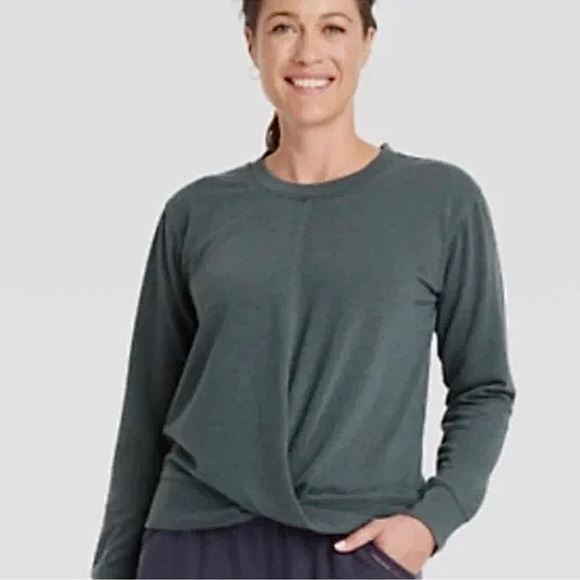 KNOX ROSE Plus Burnt Green twist front sweatshirt Woman's Size XXL Long Sleeve - Picture 1 of 11